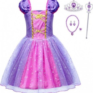 Vysoce kvalitní šaty Rapunzel Princess Dress for Party Movie Tangled Postavy Cosplay Girls Narozeninové večírkyna 1-4 roky
