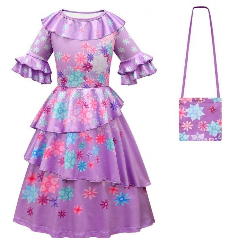 Karneval Halloween Princess Party oblečení květinové volánky Dlouhé šaty Mirabel Encanto kostým 90-170 cm HCIS-006