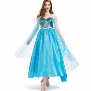 Novedades 2022 Halloween Cosplay Fancy Party Dress Up Blue Long Elsa kostým pro dospělé HCGD-054