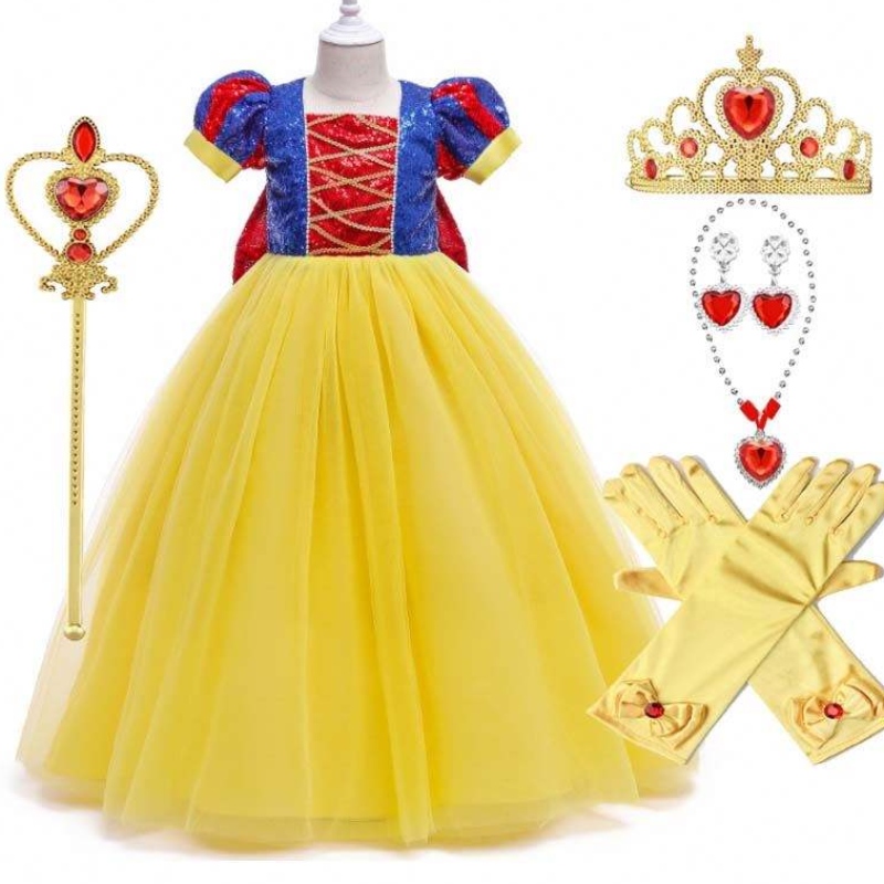 Dívkynarozeninová párty Lantern Sleeve Snow White Princess Šaty pro děti dívka Sněhurka bílá párty HCSW-008