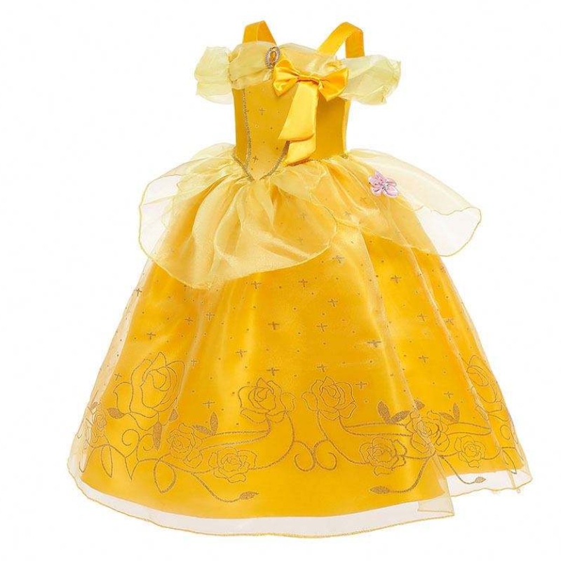 Halloween vánoční oblečení Holčička Žlutá vrstvená klasická dětská dětská šaty Belle Princess šaty s příslušenstvím HCBL-005