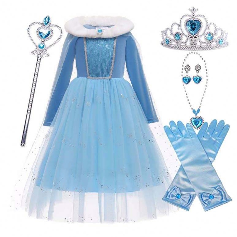 Halloween cosplay zimní teplé ozdobné oblékání elsa šaty cosplay cosplay kostým s Cape HCGD-045