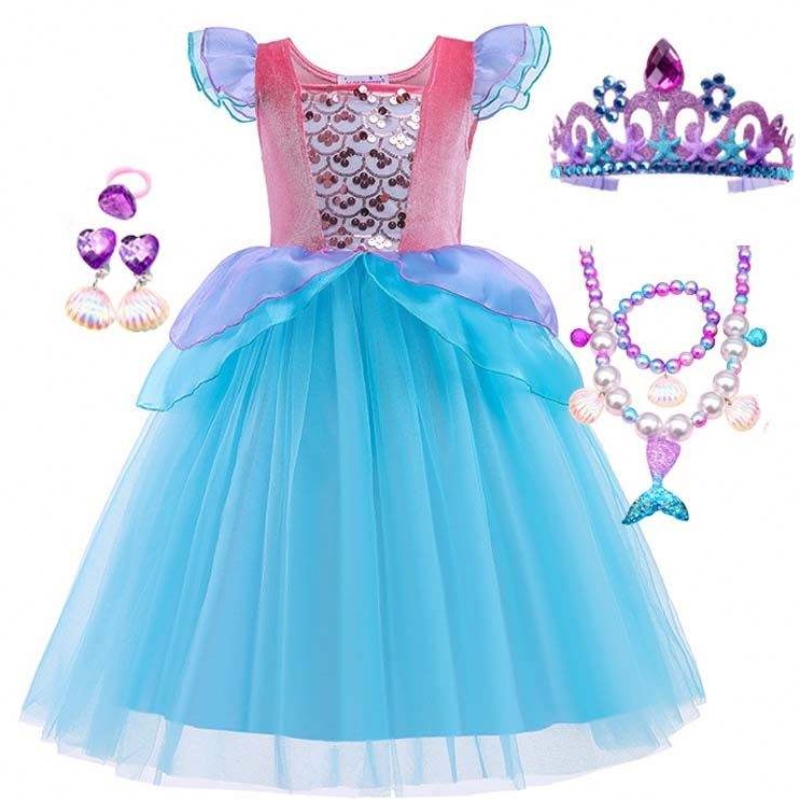 2022 Nejlepší prodeje Halloweenská dětská princezny Flitry Ariel Blue Dress Costume HCMM-012