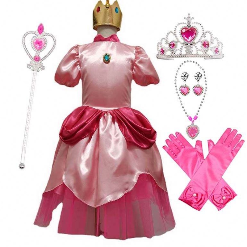 Karneval cosplay baby girls Party Christmas Super Brother Cartoon Pink Princess Peach Costume s korunou HCMU-006