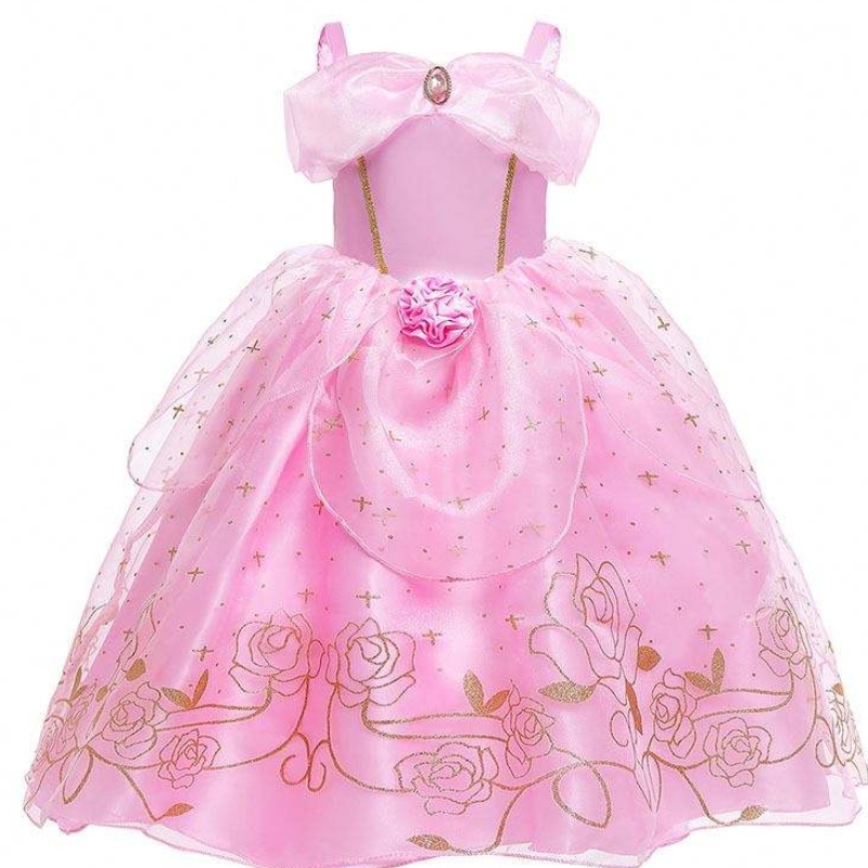 Kid Princess Dress Girl Letní ozdobná párty Párné oblečení Pink Princess Aurora kostým HCSP-012