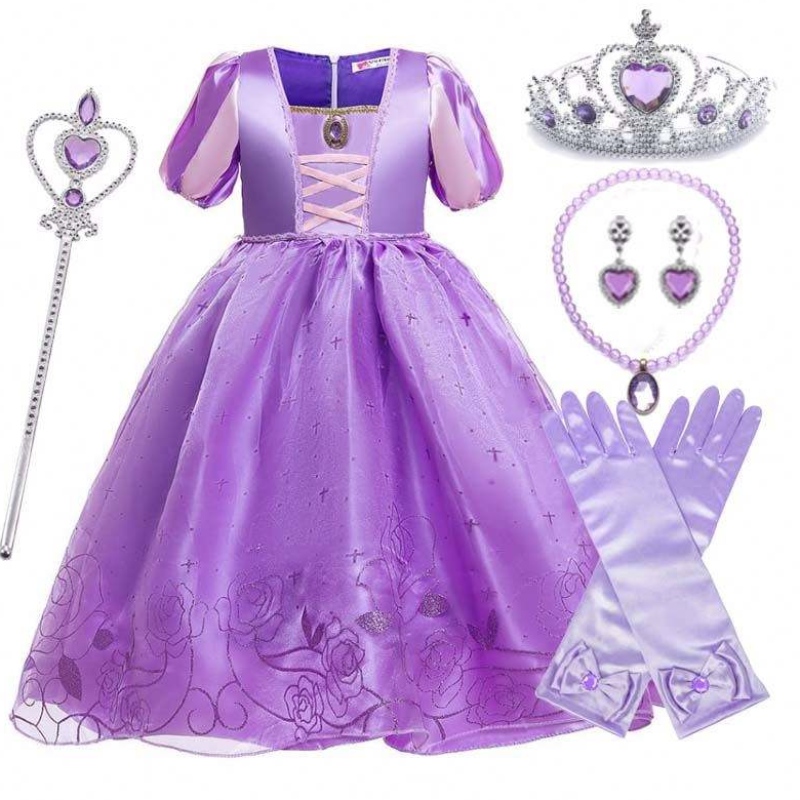 Halloweenský vánoční karneval kostým Kid Princess Purple Tulle Rapunzel Šaty HCRS-017