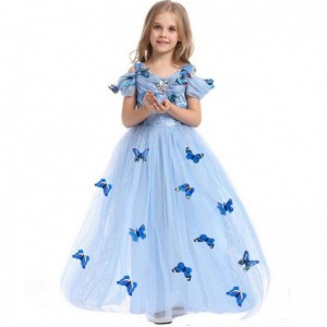 Velkoobchodní aurora princezna šaty Sleeping Beauty Costume Girls Dress With Butterfly pro děti krátké rukávy krajkové šaty