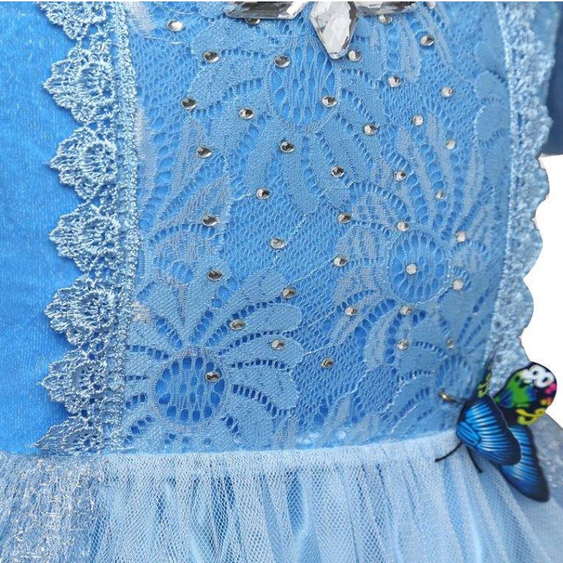 Velkoobchodní aurora princezna šaty Sleeping Beauty Costume Girls Dress With Butterfly pro děti krátké rukávy krajkové šaty