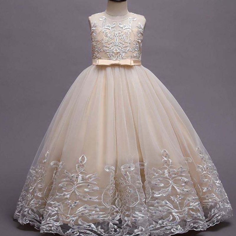 Baige Long Style Children Wedding Ball Gord Girls Frock Design Kids Party Wear Long Frock 9101