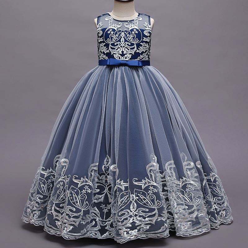 Baige Long Style Children Wedding Ball Gord Girls Frock Design Kids Party Wear Long Frock 9101