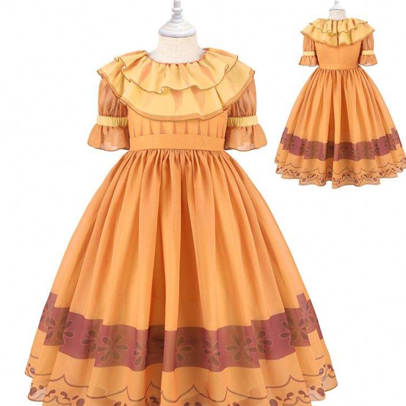 Baige Encanto Movie Mirabel Isabella Pepa Princess Costume pro dívky Performance Dress MFMW011