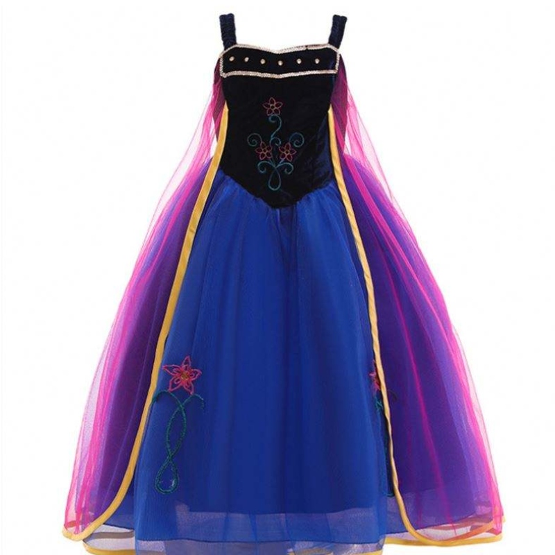 Velkoobchodní princezna Anna Elsa kostým dlouhé šaty Kids Christmas Party Cosplay Cosplay Fancy šaty pro dívky L0695