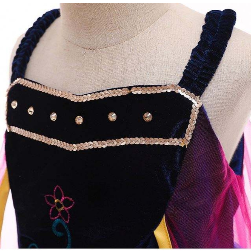 Velkoobchodní princezna Anna Elsa kostým dlouhé šaty Kids Christmas Party Cosplay Cosplay Fancy šaty pro dívky L0695