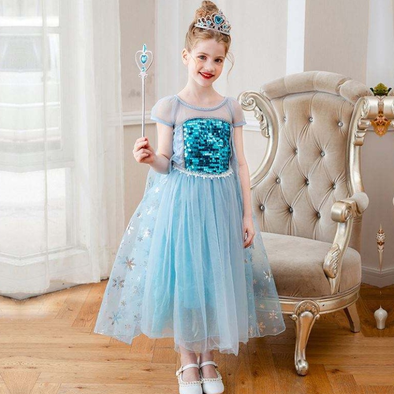 Baigenový příjezd bez rukávů Elsa Anna Fashion Kids Cosplay Cosplay Girls Costume Party šaty