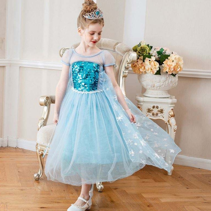 Baigenový příjezd bez rukávů Elsa Anna Fashion Kids Cosplay Cosplay Girls Costume Party šaty