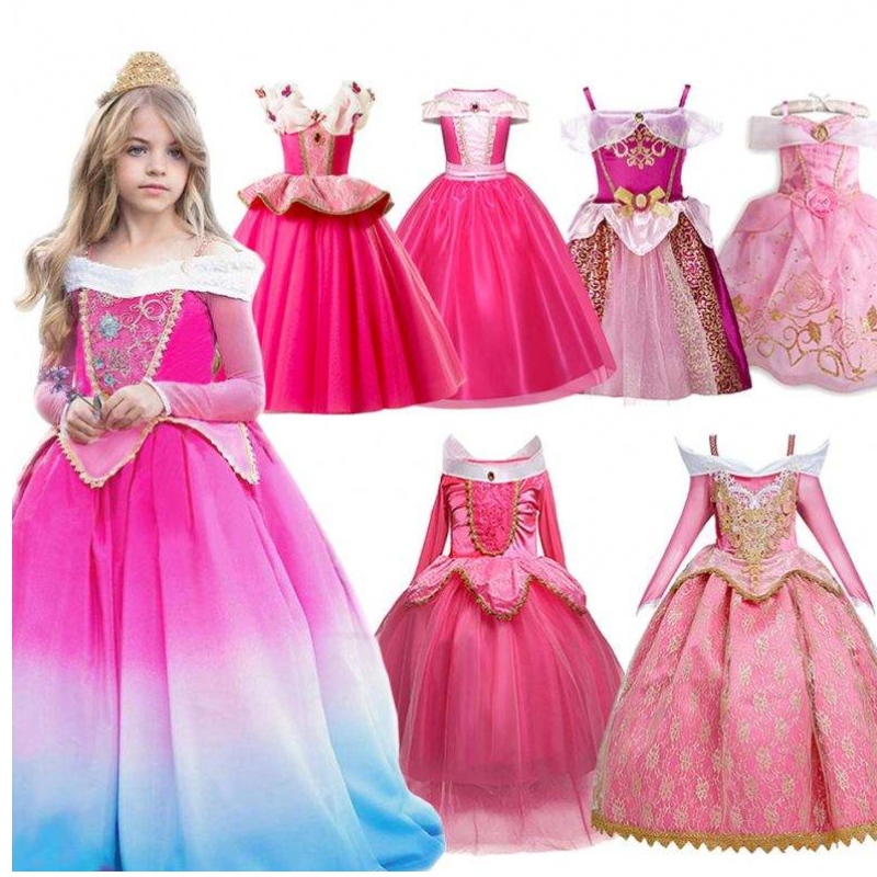 Girl Fancy Deluxe Sleeping Beauty Halloween Princess Costume Party Aurora se oblékat děti Červené vrstvy vánoční průvody míčové šaty