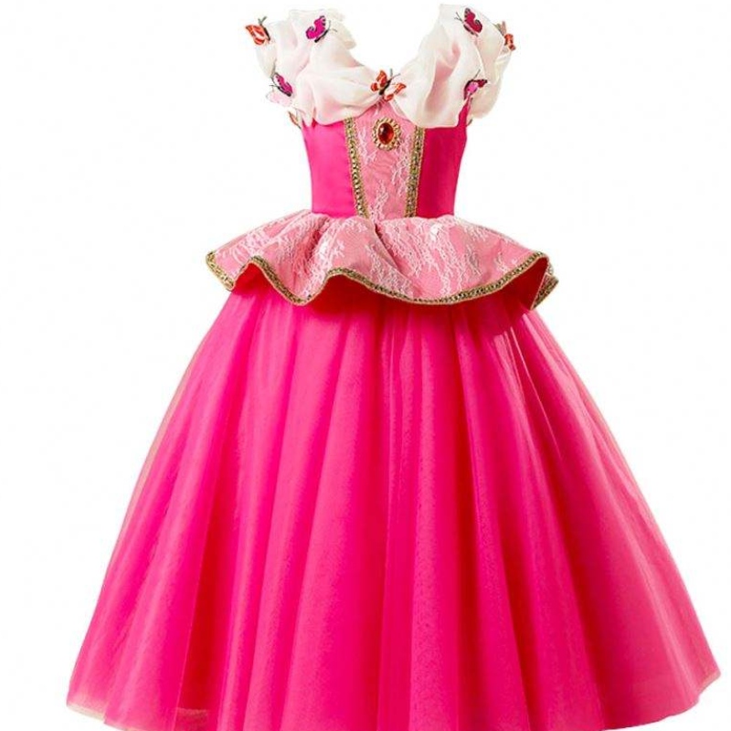 Girl Fancy Deluxe Sleeping Beauty Halloween Princess Costume Party Aurora se oblékat děti Červené vrstvy vánoční průvody míčové šaty