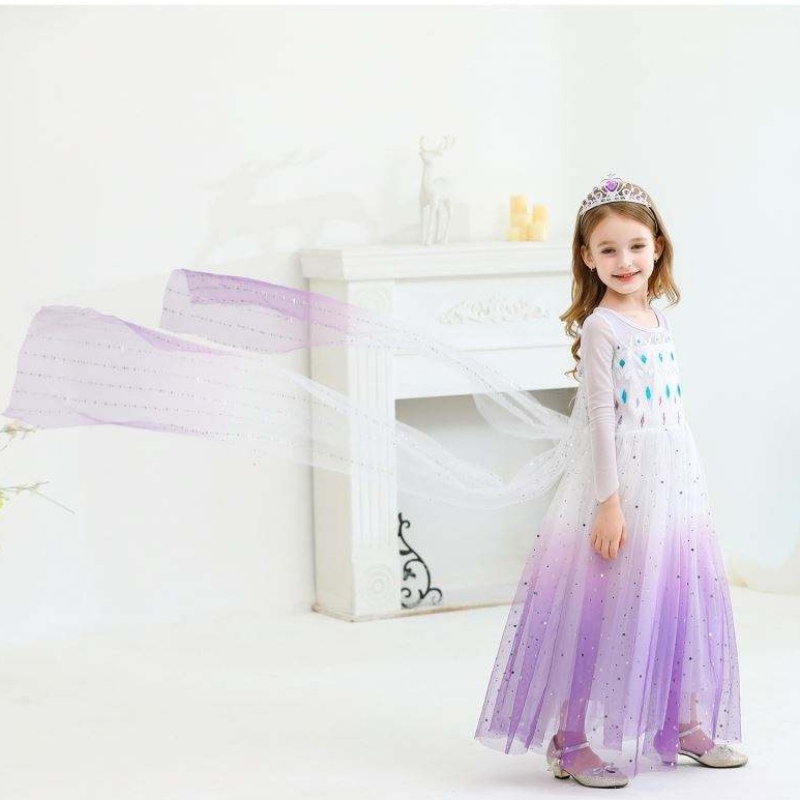Nová dívka princezna elsa šaty děti letní šaty pro dívky fialové šaty elsa pro děti 2-10 let