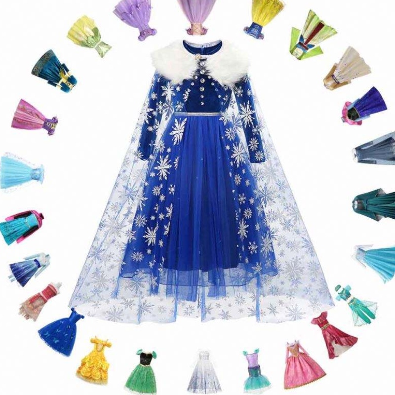 Princezna elsa zimní šaty dívky s dlouhým rukávem zmrazenou2 halloween kostým děti rapunzel tiana mulan cosplay