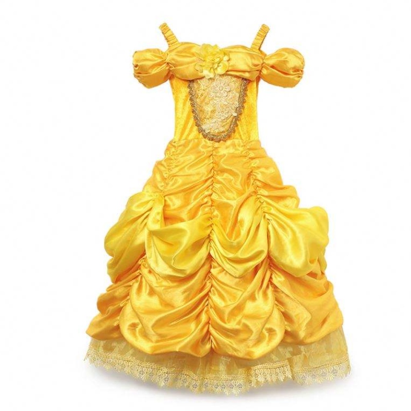 Dívky belle princezna šaty děti belle cosplay kostýmy holčička obléká sena frock žluté ozdobné šaty pro batole Halloween party