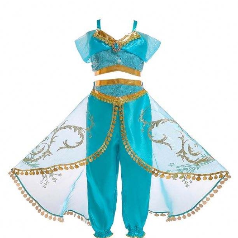 Aladdin Jasmine Costume Kids DĚTSKÉ Dívky Jasmine Princess Costumes Halloween Party Belly Dance for Children Girls Cosplay