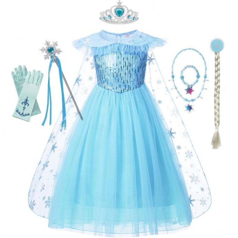 Dívky elsa cosplay šaty ozdobné kostýmy dívka sněhová halloweennarozeninová párty děti princezna oblečení plášť