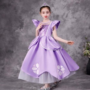 Baige Purple Sofia Rapunzel Elsa Anna Belle Princess Dress TV Film Costýmy Sofiya Princess pro dívku