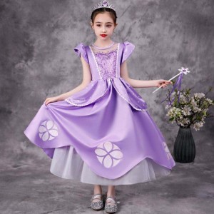 Baige Purple Sofia Rapunzel Elsa Anna Belle Princess Dress TV Film Costýmy Sofiya Princess pro dívku