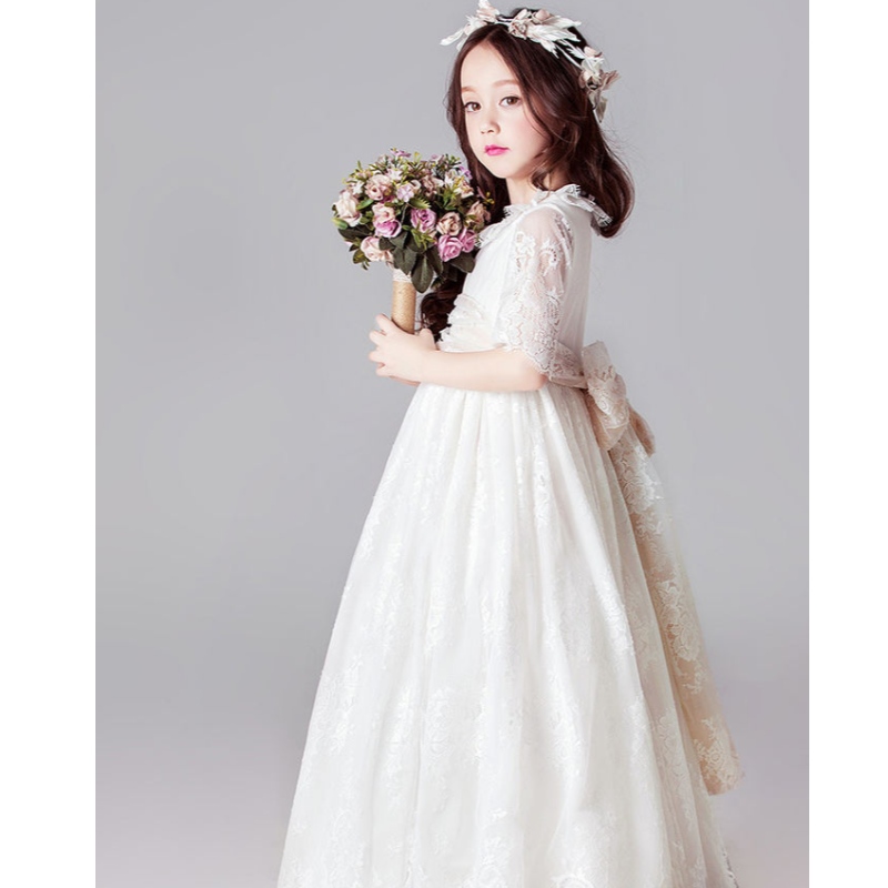 Dlouhé bílé šaty pro děti dívky Princezna Elegantní svatební hostové děti Družička Lace Dress Party Večerní šaty 3 6 14 let