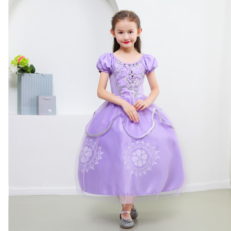 Princezna Sofia šaty pro dívky děti cosplay puff rukáv vrstva šaty dětská pártynarozeninové svatební plesové šaty ozdobné kostýmy