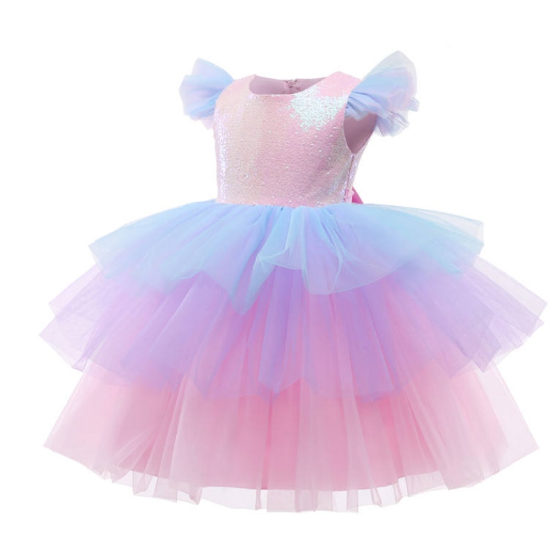 Dívky formální princezna šaty děti krajky tulle duhové elegantní večerní párty dort dort tutu prom dílo děti svatební komunikacen Kostým