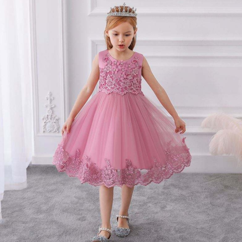 Baige Summer Kids Fecin Party Šaty květinové dívky krajkové krajkové rukávy