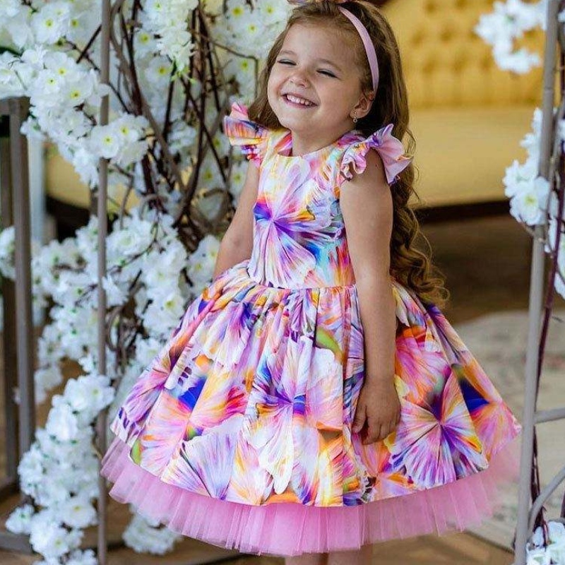 Baigenejnovější květinový tisk dívka \\'s Dress \\'s oblečení pro 3 roky staré květinové dívky družičky šaty pro párty