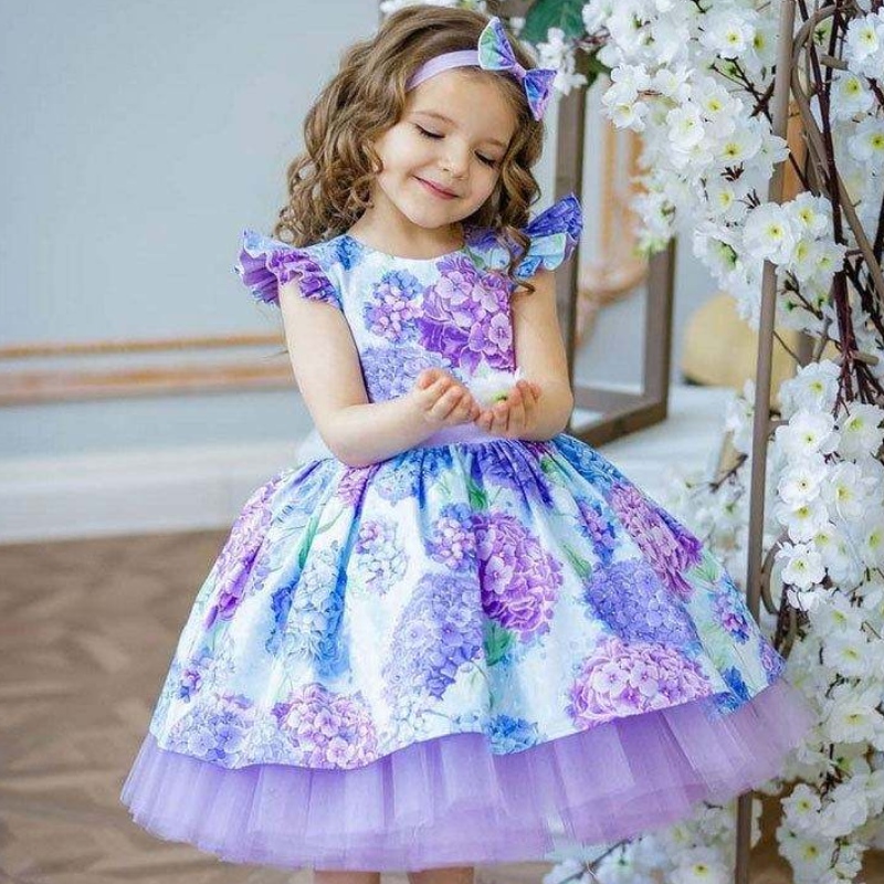 Baigenejnovější květinový tisk dívka \\'s Dress \\'s oblečení pro 3 roky staré květinové dívky družičky šaty pro párty