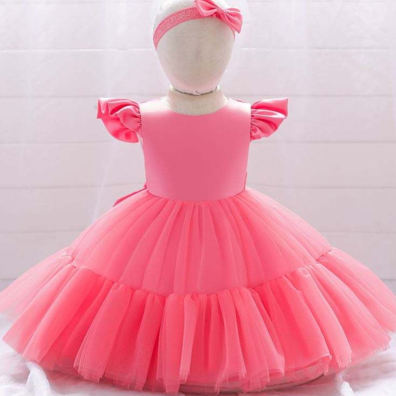 Baige Mesh Satin Princess Girls Narozeniny Šaty Krásná dívka party dívky Dress pro křest s čelenkou