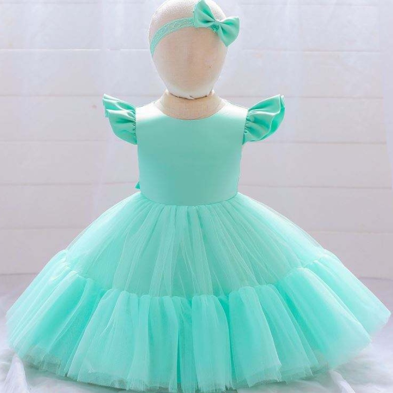 Baige Mesh Satin Princess Girls Narozeniny Šaty Krásná dívka party dívky Dress pro křest s čelenkou