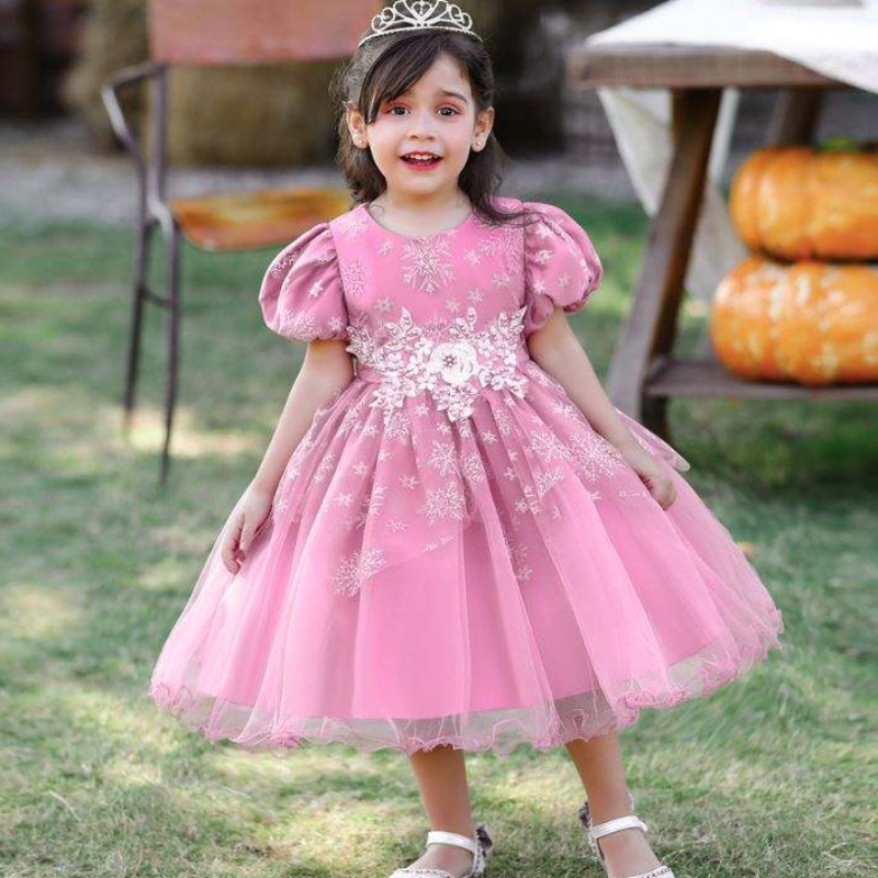 Baige holčička Frocks Design krátký rukáv Performance Dance Dress Children's Party Wear Gown l2028xz