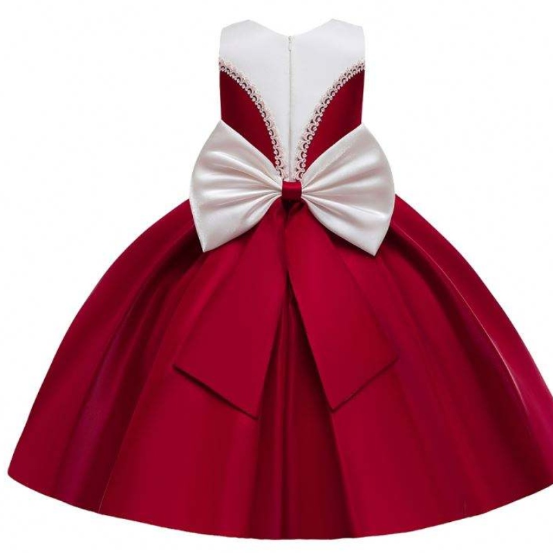 Baige saténový materiál velký luk uzel Červená barva Kids Bridesmaid Šatynarozeninové šaty pro dívky
