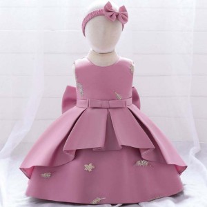 Baige Baby Frock Design 1 roknarozeninové šaty Girl Princess Flower šaty s bezplatnou čelenkou