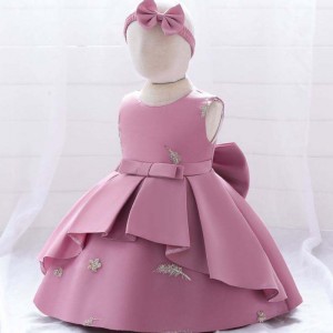 Baige Baby Frock Design 1 roknarozeninové šaty Girl Princess Flower šaty s bezplatnou čelenkou