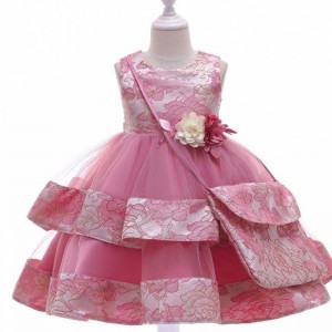 Baige New Design Flower Girl Party Dress with Mini Bag saténnarozeninové svatební šaty L5216