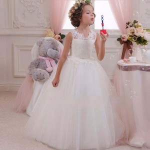 Baige White Wedding Elegant Girl Prom šaty letní děti dětské šaty