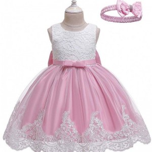 Nová módní květinová dívka svatební šaty bílá holčičkanarozeniny s bezplatným čelenkou L1911