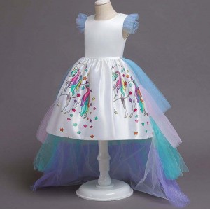 2020 Summer Kids Bods Ruevelesless Rainbow Princessnarozeninová párty Unicorn Puffy šaty s čelenkou DJS100