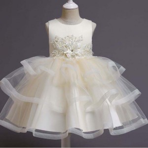Baige Flower Girl Dress Kids Party Gown Baby Tutu Princess šaty s korálkovým délkou kolenanarozeninové oblečení