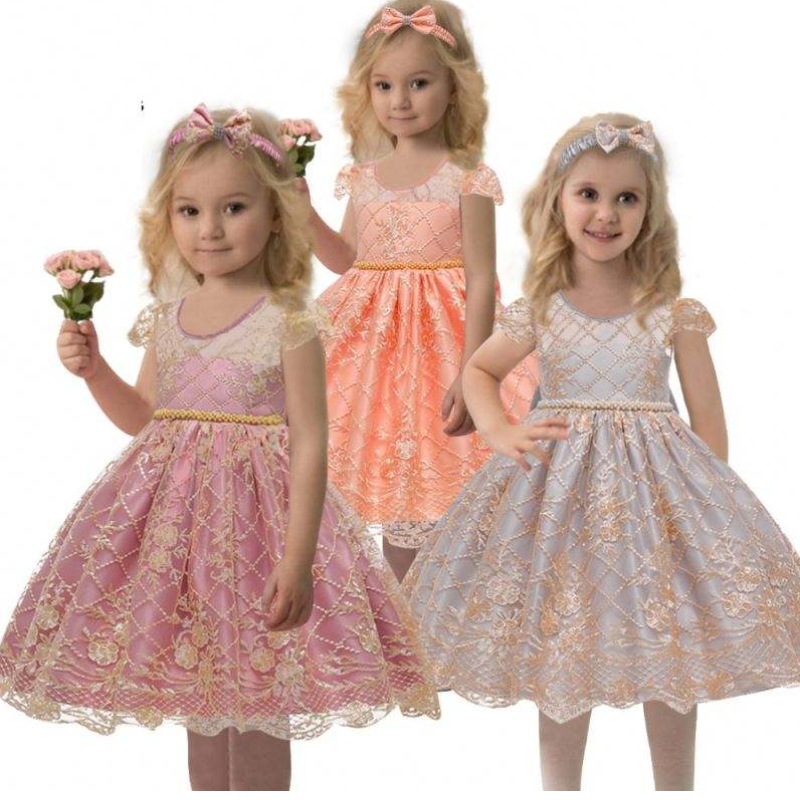 China Factory Kids Party Satin Frock Baby Flowernarozeninové oděvy děti letní oblečení 7933