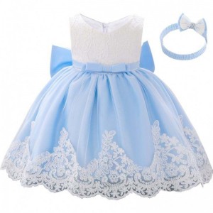 Baige 3-24měsíční kojence Kids Kids Clothing Lace Flower Girl Prvnínarozeninové párty šaty s čelenkou zdarma