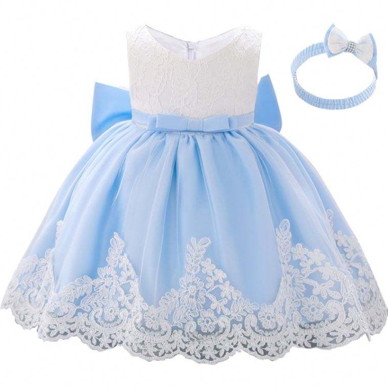 Baige 3-24měsíční kojence Kids Kids Clothing Lace Flower Girl Prvnínarozeninové párty šaty s čelenkou zdarma