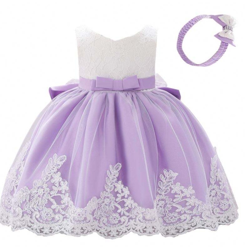 Baige 3-24měsíční kojence Kids Kids Clothing Lace Flower Girl Prvnínarozeninové párty šaty s čelenkou zdarma