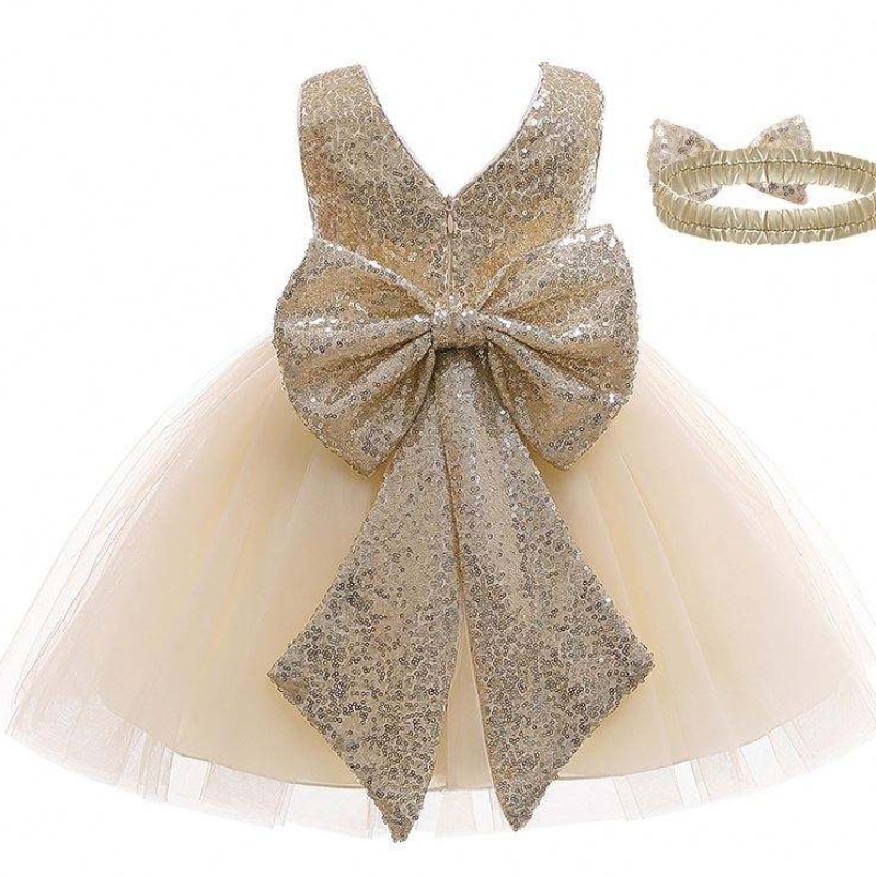 Baby Frock flitrované luk design dívka módní šaty svatebnínarozeninové oslavy děti dívky šaty